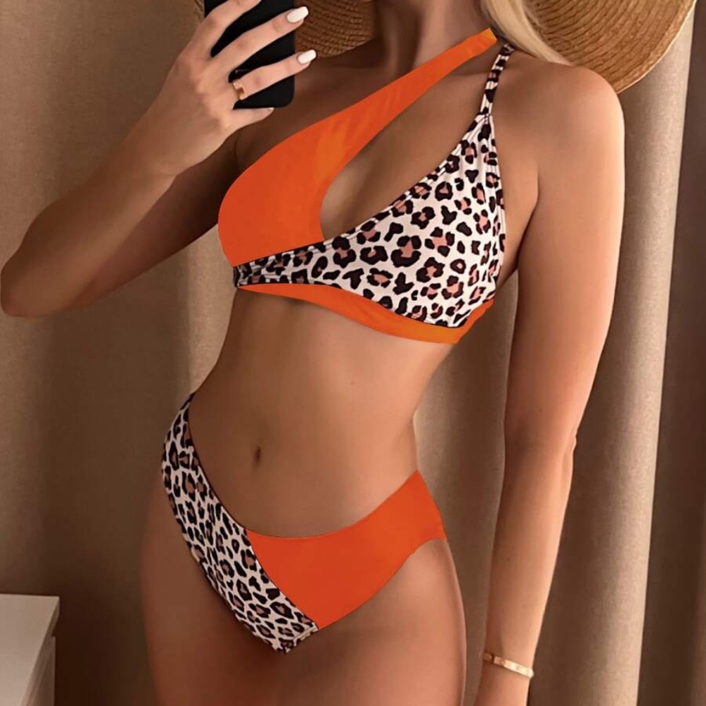 Boho Leopard Print One Shoulder Bikini Beach - Picture 2 of 9